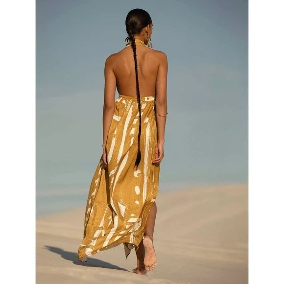 Diarrablu Mailys Suto Gold Convertible Dress Resort wear Size L NWT